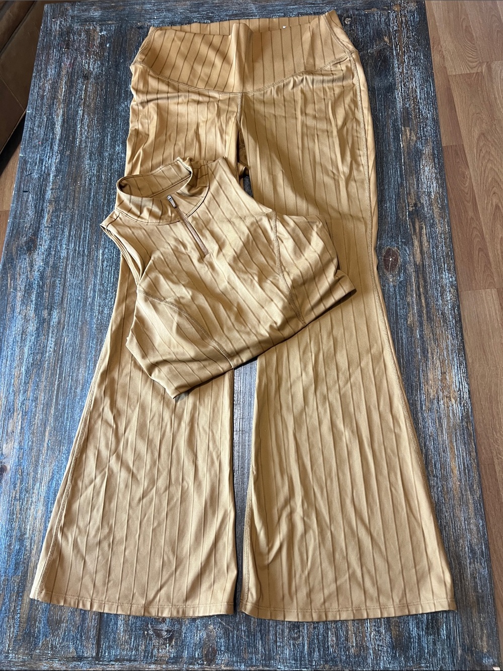 JoyLab Zip-Front Crop Top & Wide-Leg Pants Set - Mustard